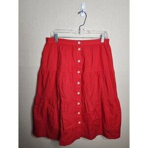 Madewell A-Line Skirt Women's Medium Red 100% Cotton Pleated Lined Button Fly